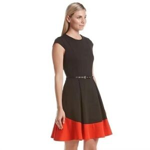 calvin klein red and black dress Black Polka Dot Button Front Midi Dress